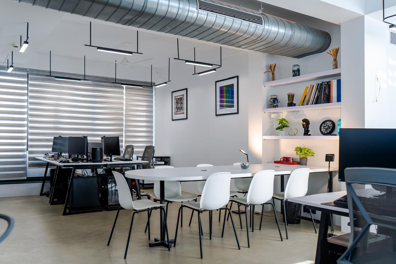 Collaboration table and open shelving unit